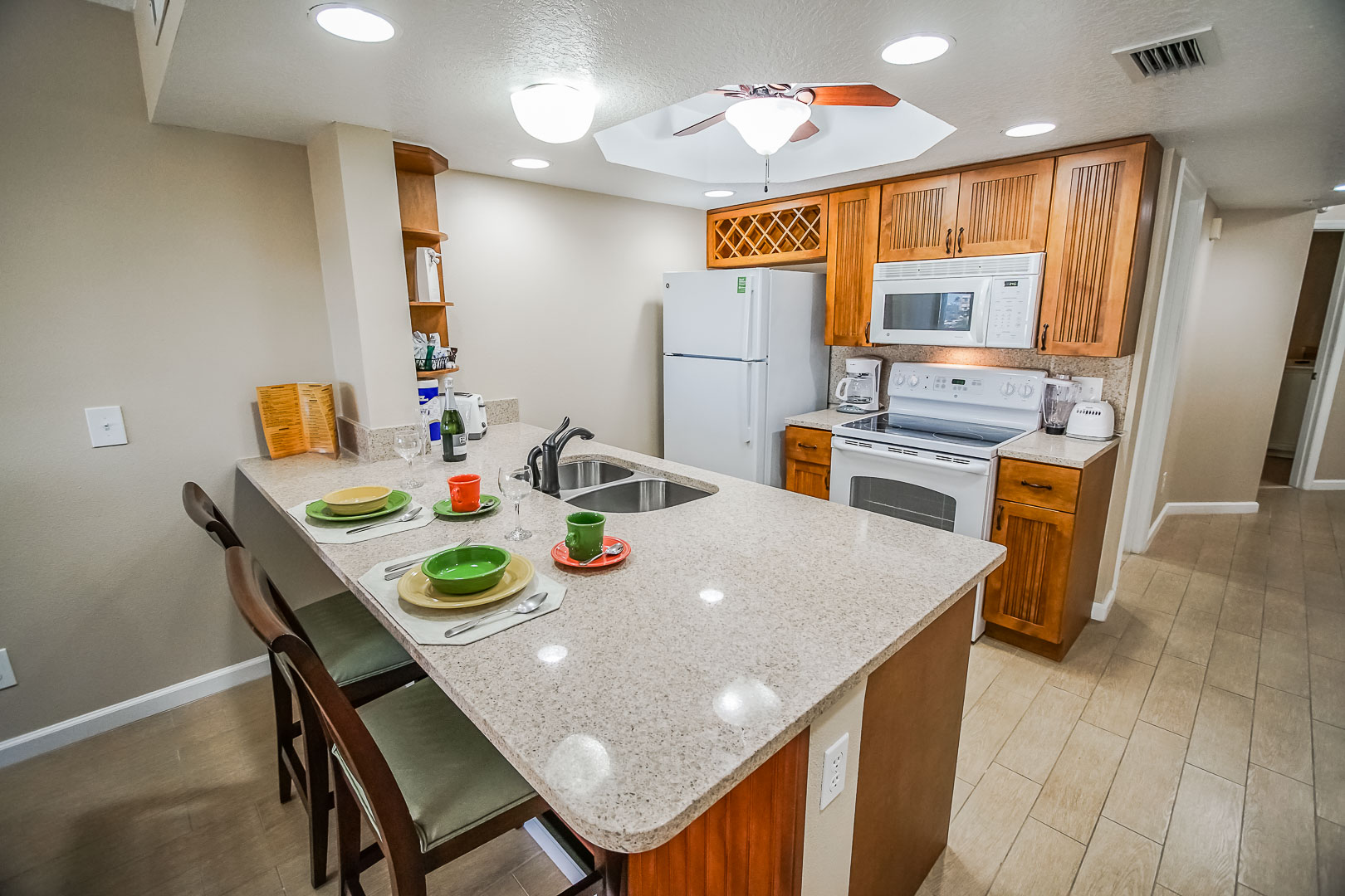 A standard kitchen at VRI's The Resort on Cocoa Beach in Florida.